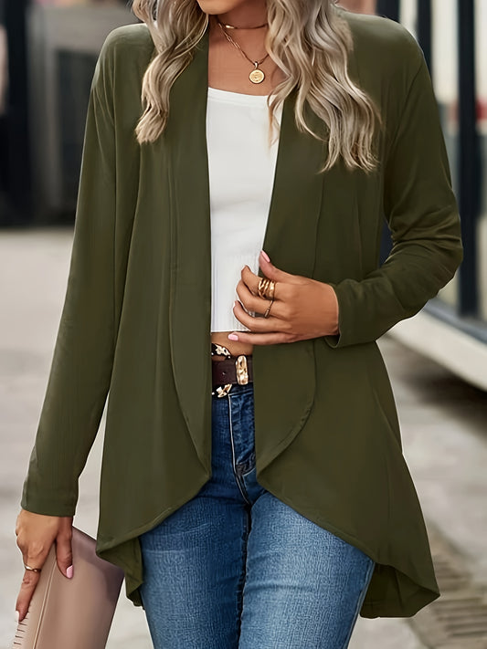  Casual Cardigan Women's Plus Solid Long Sleeve Open Front Slight Stret