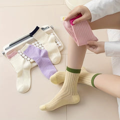 5 Pairs Colorblock Crew Socks Women's Stockings