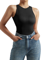 Rib Knit Yoga Jumpsuit Sleeveless Tummy Control Bodysuit Women's Activewear