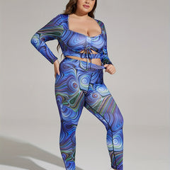  Printed Cut Out Crop Top & Leggings Set