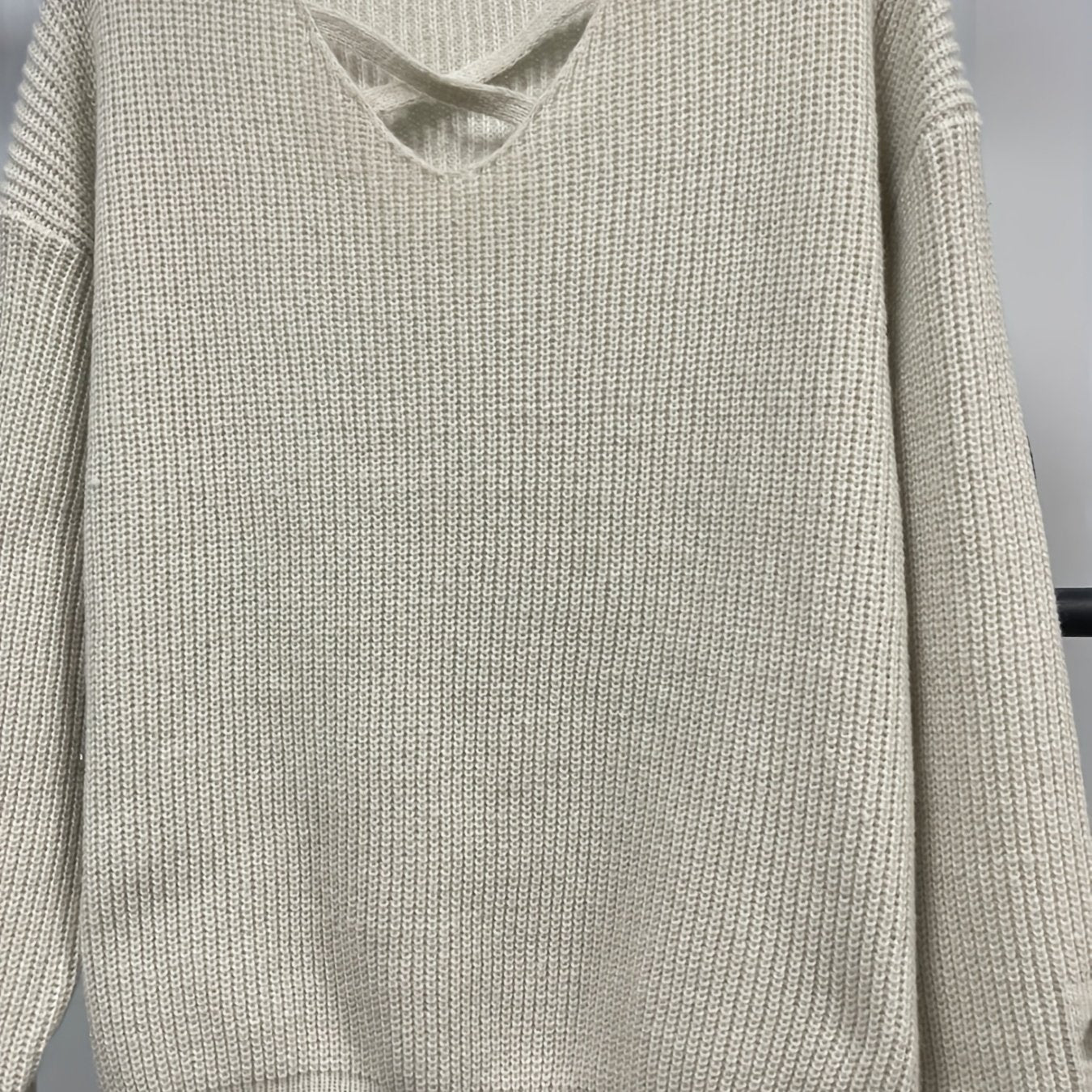  Casual Sweater Crisscross Front V Neck Stretch Pullover