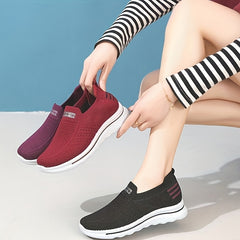 Women's Knit Slip-On Sneakers Soft Sole Non-Slip Shoes Lightweight Comfy