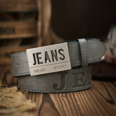 Vintage Letter Shape Pattern Buckle PU Leather Belt for Men