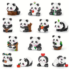 14 Styles Panda Orchid Flower Building Blocks Model Bricks Toy