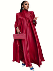  Satin Bat Sleeve Maxi Caftan Dress