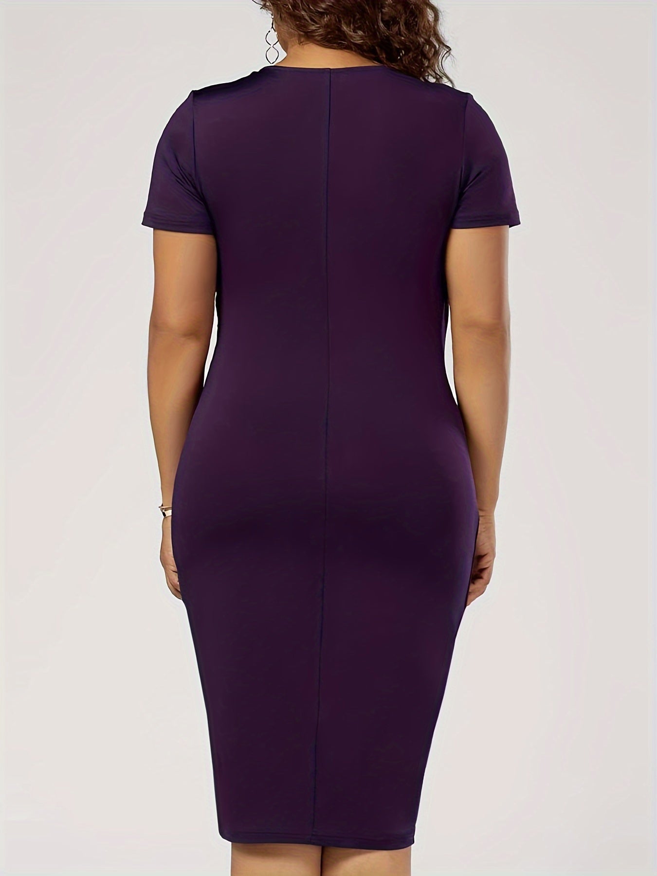  Solid Metal Decor Bodycon Midi Dress