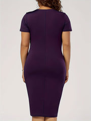 Solid Metal Decor Bodycon Midi Dress