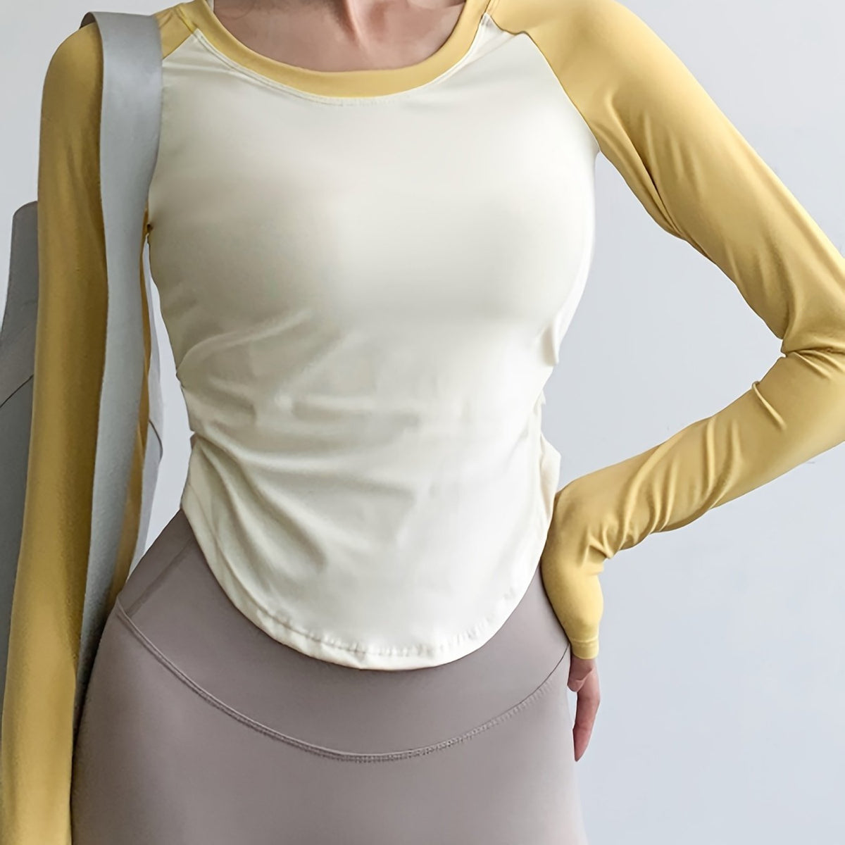 Pleated Sports Tee Long Sleeve Asymmetrical Running T Shirt