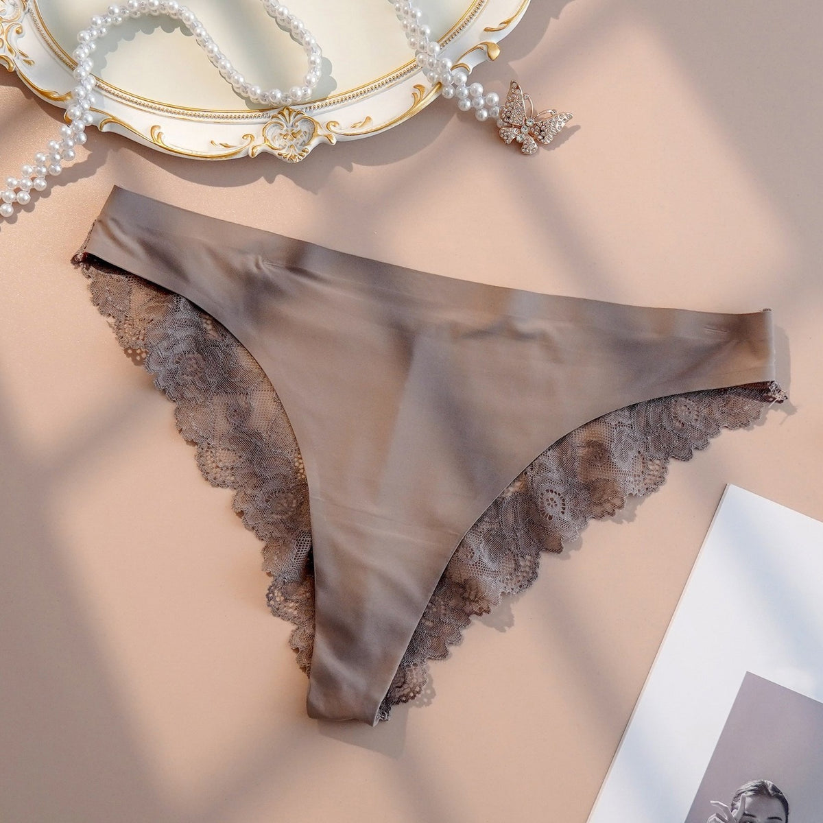 Contrast Lace Solid Panties Sexy High Stretch Plus Size