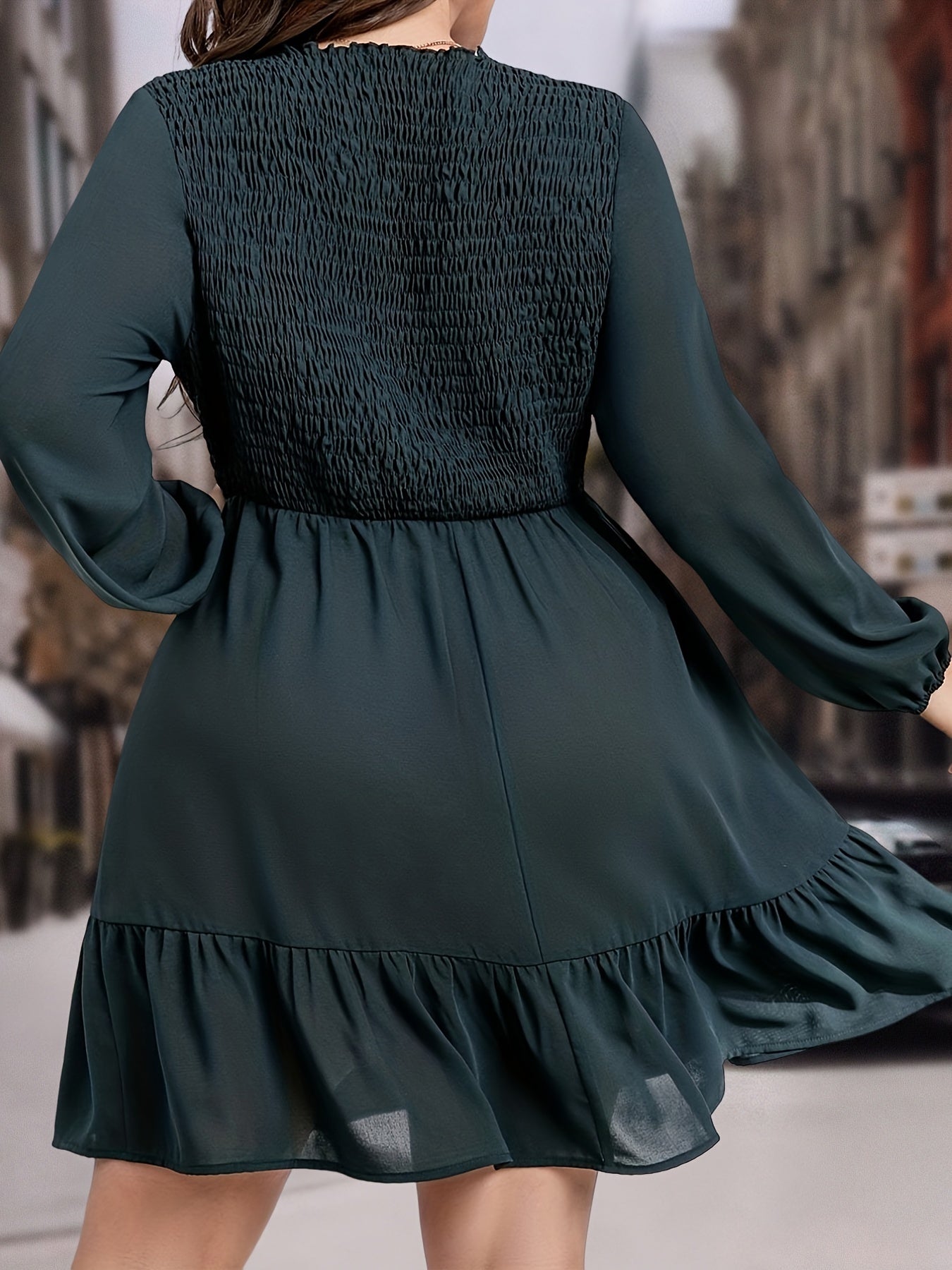 Plus Size Women's Solid Long Sleeve Smock Dress