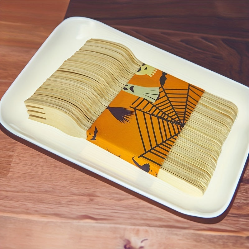 100pcs Disposable Fork Natural Biodegradable Birch Fork Disposable