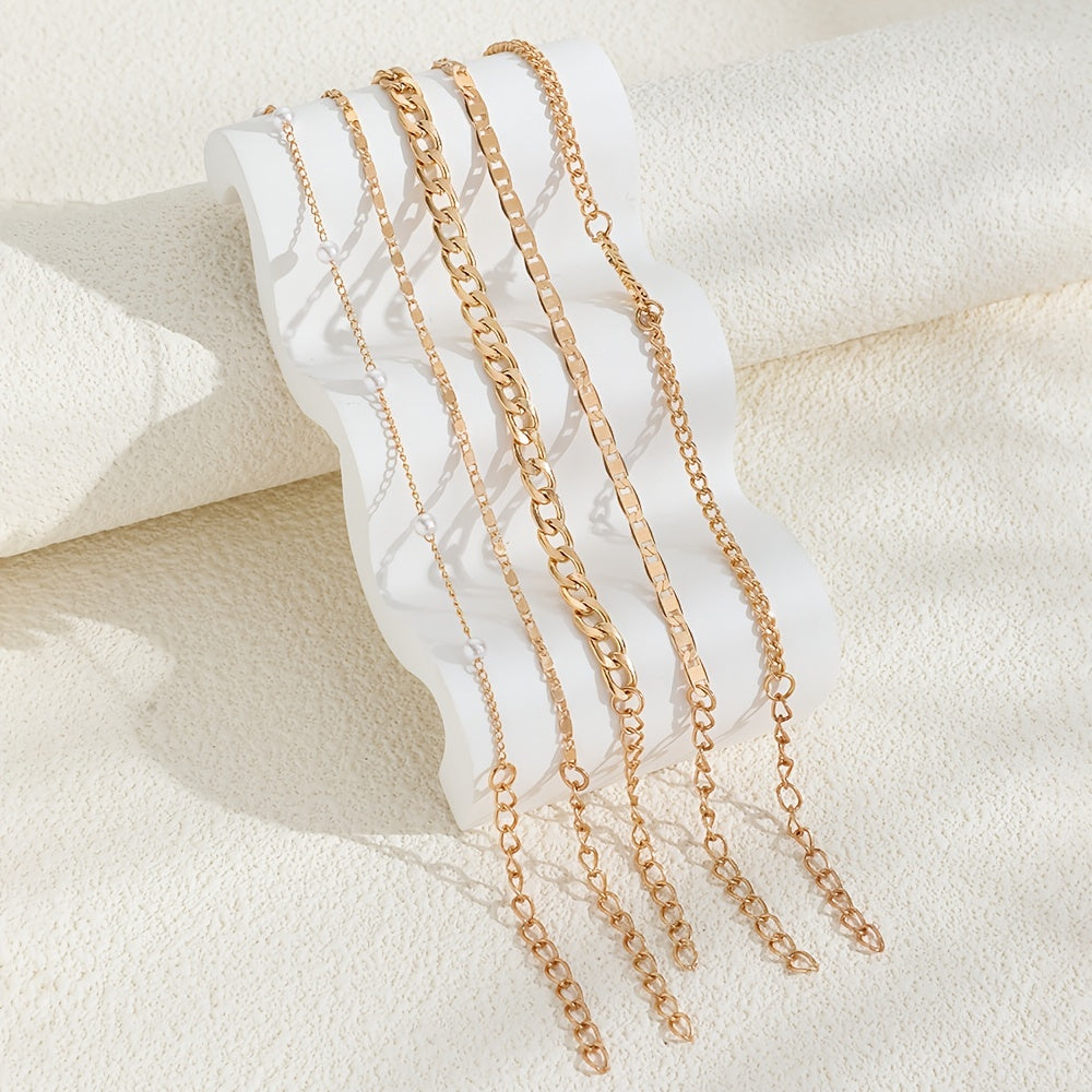 5 Pcs Hollow Chain Bracelet Minimalist Stackable Chain Bracelet