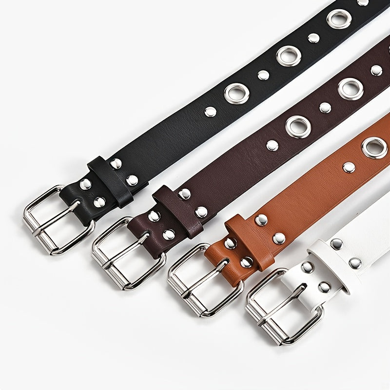 Women Double Grommet Leather Casual Jean Belt