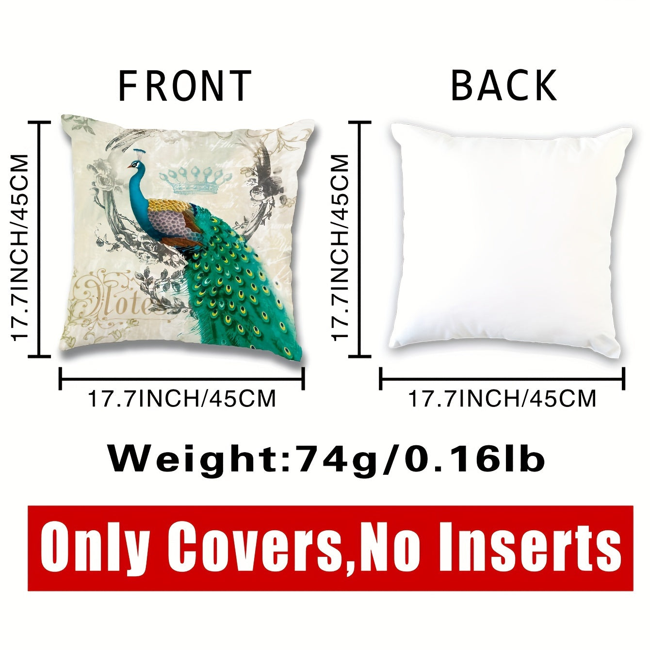 Peacock Print Pillowcase for Home Decor - No Insert