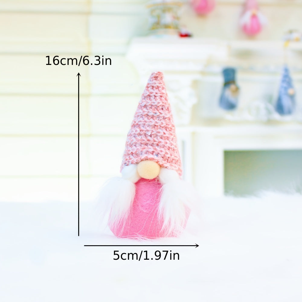 4pcs Pink Christmas Pendant Faceless Dolls Knitted Wool Forest Man Figure