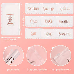 10pcs Rose Golden Letter Binder Zipper Bags Set