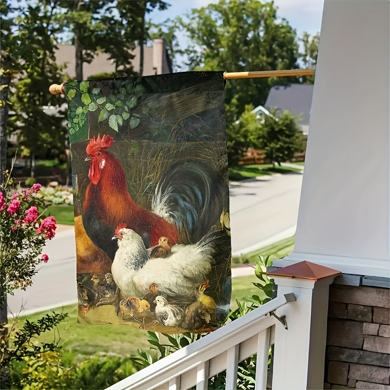 Colored Chicken Nest Painting Linen Double Sided Flag 12in 18in