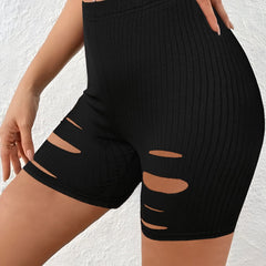 Ribbed Cut Out High Rise Slim Fit Shorts