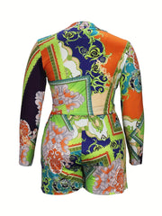 Boho Plus Size 2PC Set: Scarf Print Crop Top & Shorts