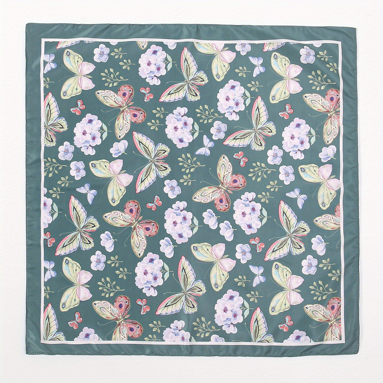 Dark Green Butterfly Print Bandana Casual Square Scarf Women Neckerchief
