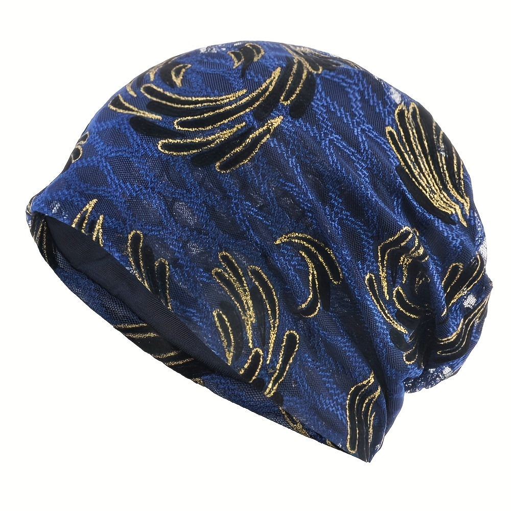 Lace Embroidery Beanie Vintage Elastic Turban Casual Head Wrap Soft Bonnet
