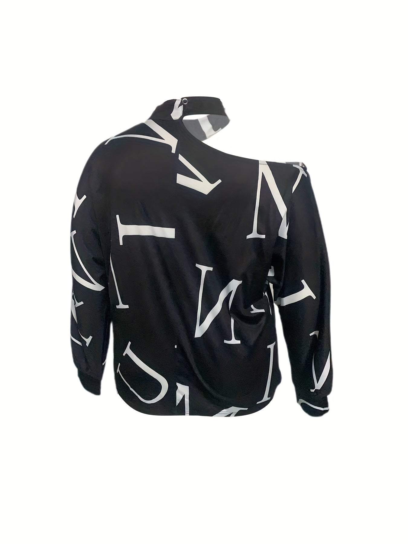  Casual Blouse Women's Plus Letter Print Long Sleeve One Shoulder Top
