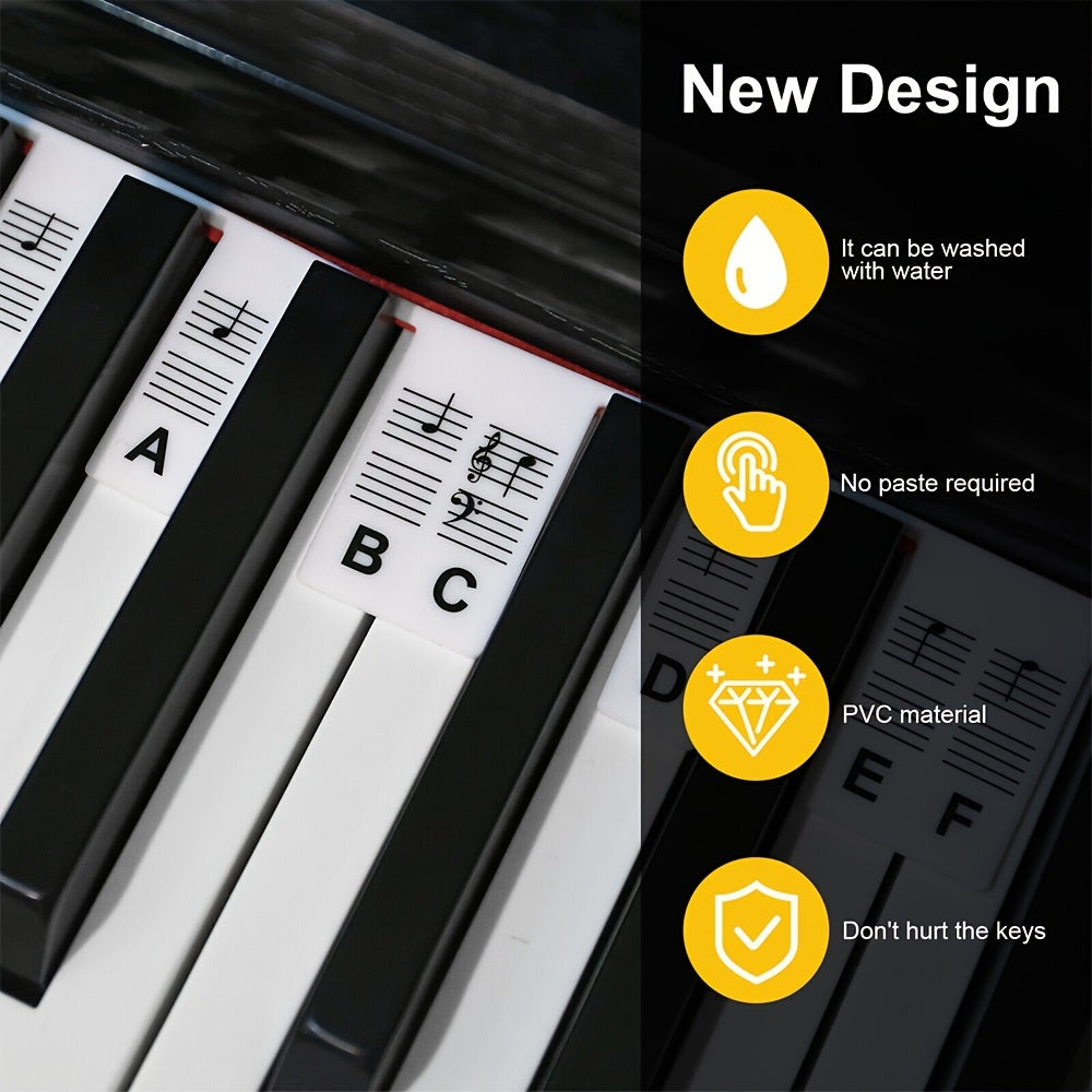 Silicone Piano Stickers 88 Keys Removable Reusable Note Labels