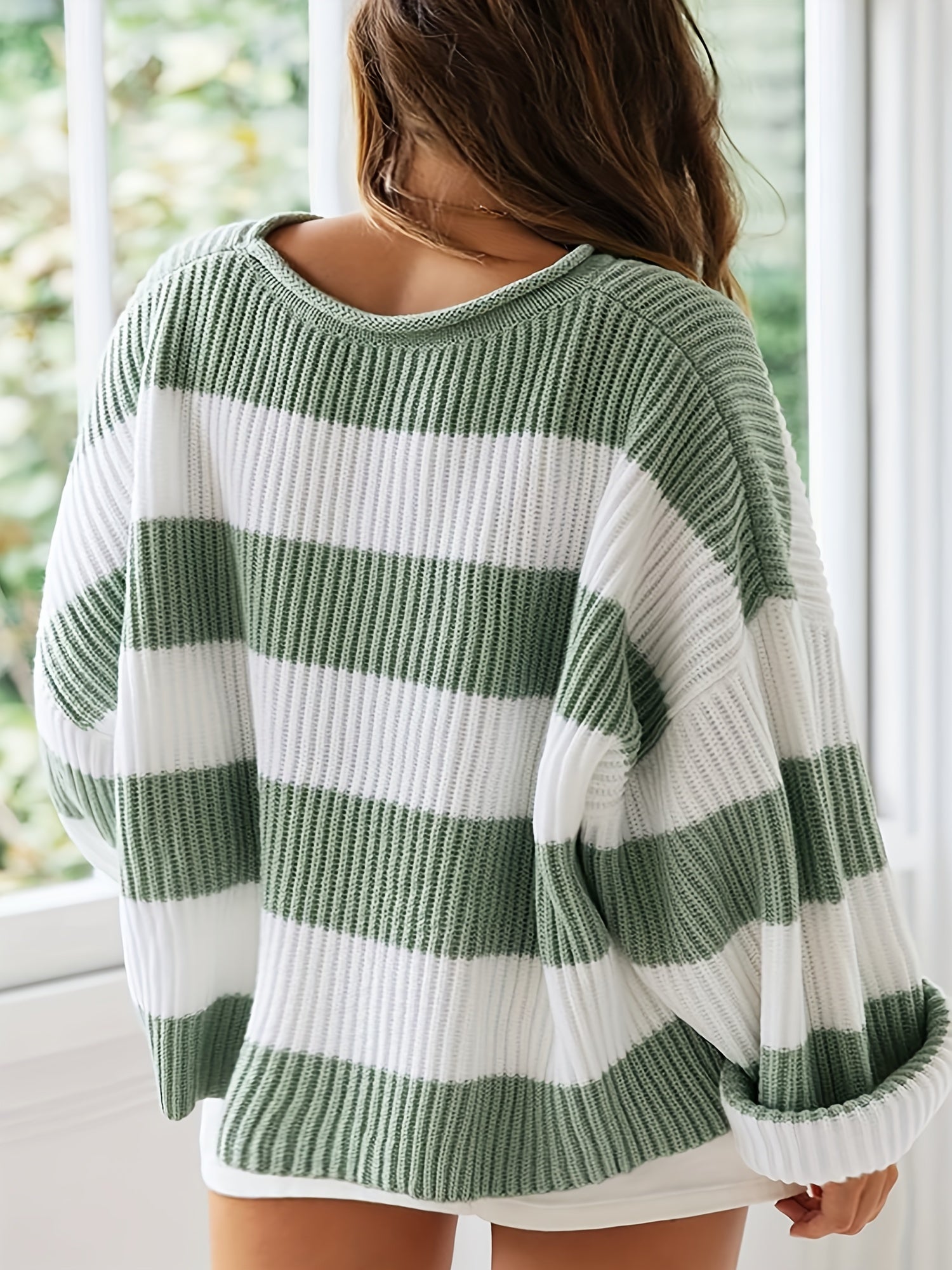  Colorblock Eyelet Embroidered Sweater