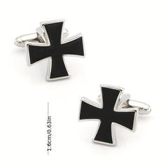 French Painted Cross Cufflinks Four Colors, Men's & Women's Jewelry Gift