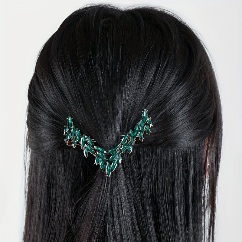 V Shaped Rhinestone Barrette Glitter Hair Clip