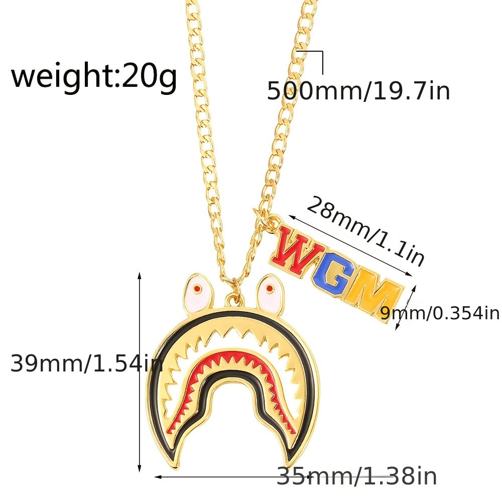 Big Shark Pendant Men Titanium WGM Chain Necklace Rapper Jewelry