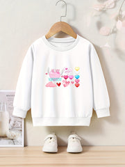 Cartoon Hearts Pattern Crew Neck Long Sleeve Sweatshirt for Girls Kids