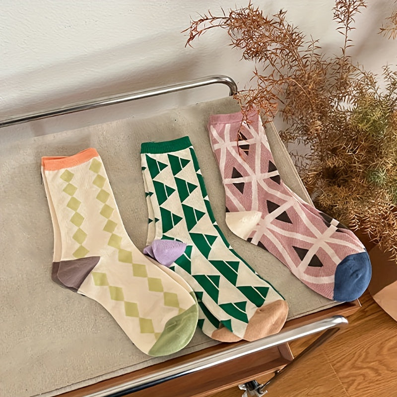 Geometric Print Mid Tube Socks, Set of 3
