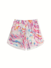 4 Packs Girls Casual Active Shorts With Tie dye And Plain Colors