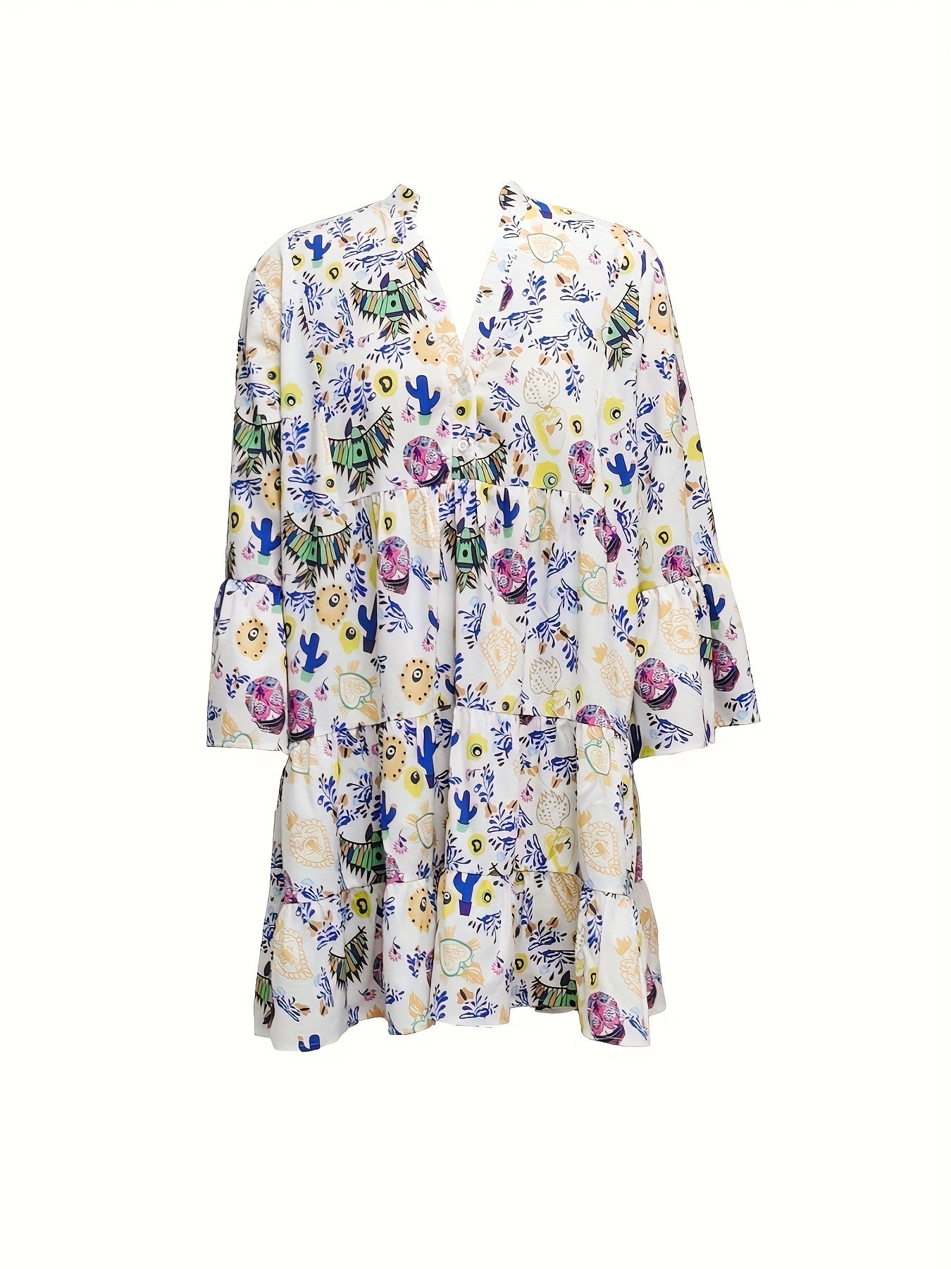 Bell Sleeve Smock Dress Plus Size