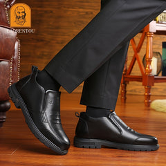 LAORENTOU Men's Leather High Top Fleece Slip On Dress Shoes For Winter
