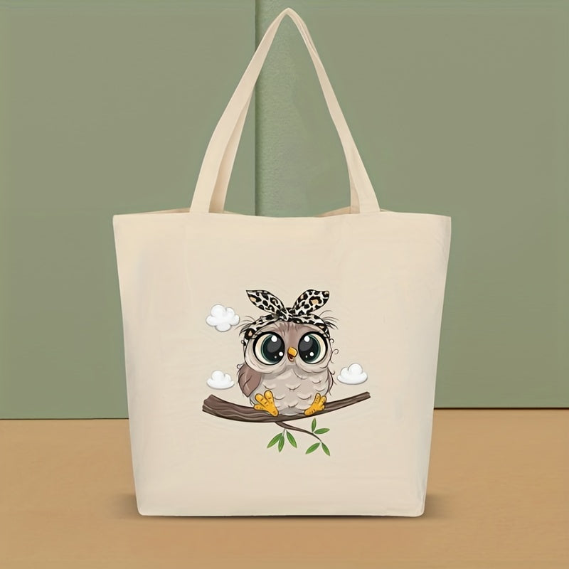 Owl Printed High Capacity Canvas Tote Bag Lightweight Shoulder Bag