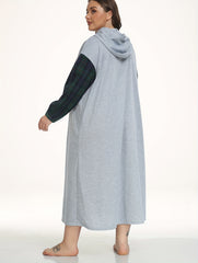 Plus Size Letter Graphic Plaid Hooded Sleep Dress