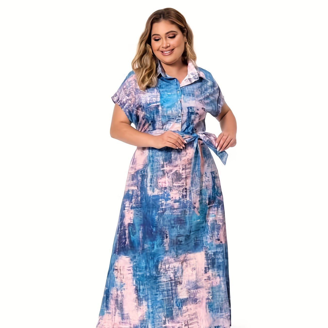  Tie Dye Shirt Dress With Belt