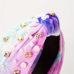 Velvet Tie-Dyed Head Hoop Faux Pearl Hair Band