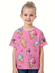 Kids 3D Ice Cream Print Short Sleeve T-shirt Summer Tee Outdoor Sports Gift