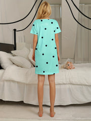 Bunny Print Lounge Dress - Women's Comfy Short Sleeve Home Dress