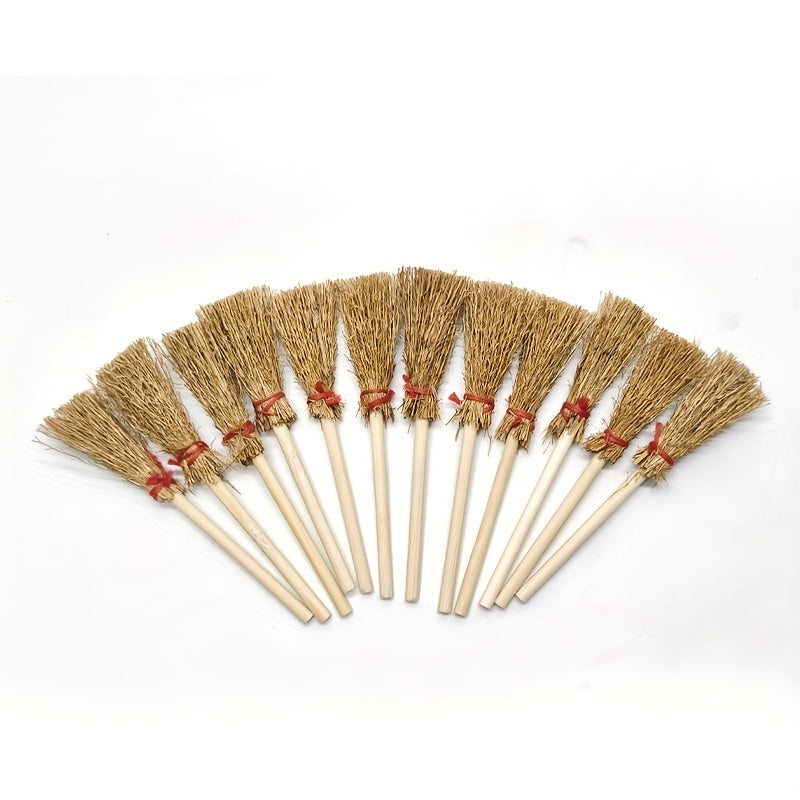 12pcs Mini Bamboo Brooms Red Ribbon Craft Decor Halloween Party