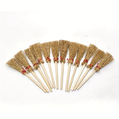 12pcs Mini Bamboo Brooms Red Ribbon Craft Decor Halloween Party