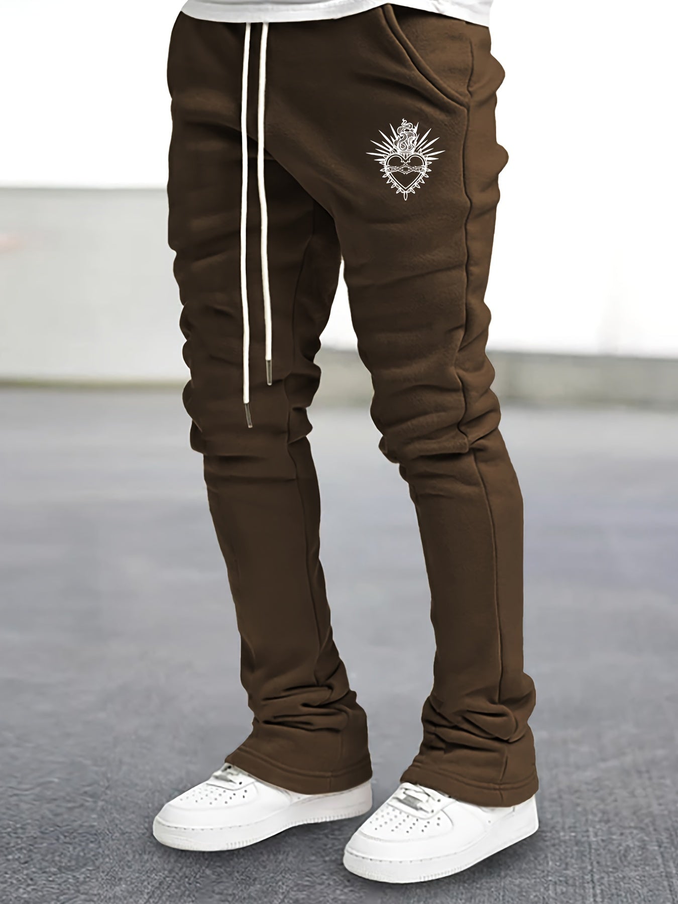 Heart Pattern Flared Trousers Men s Casual Street Style Joggers