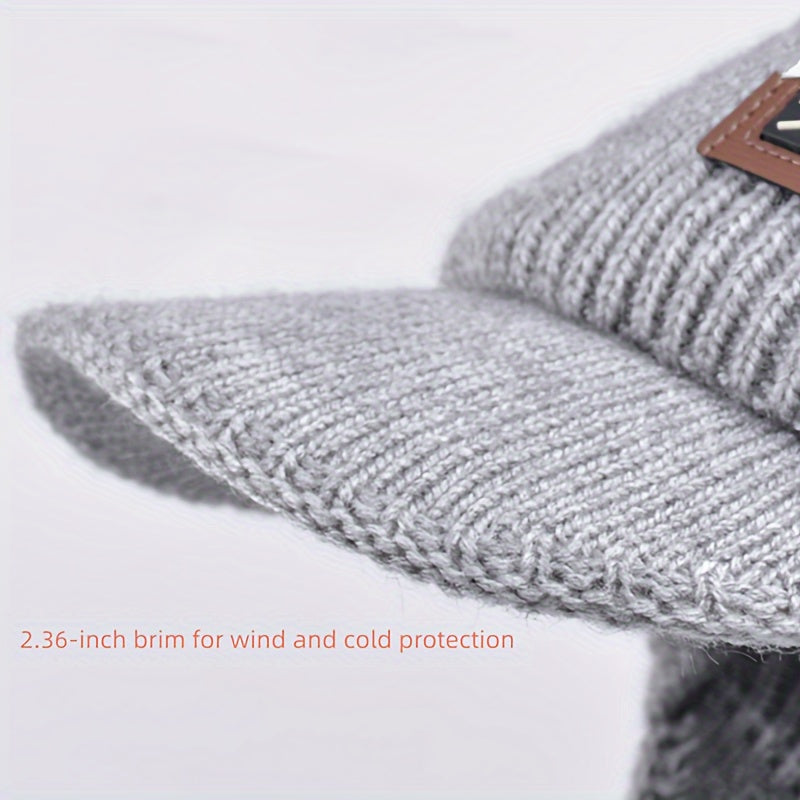 Winter Outdoor Ear Protection Cap Warm Knit Hat Thickened Wide Brim Hat