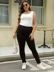  Basic Leggings Women's Plus Solid Elastic High Waist Medium Stretch