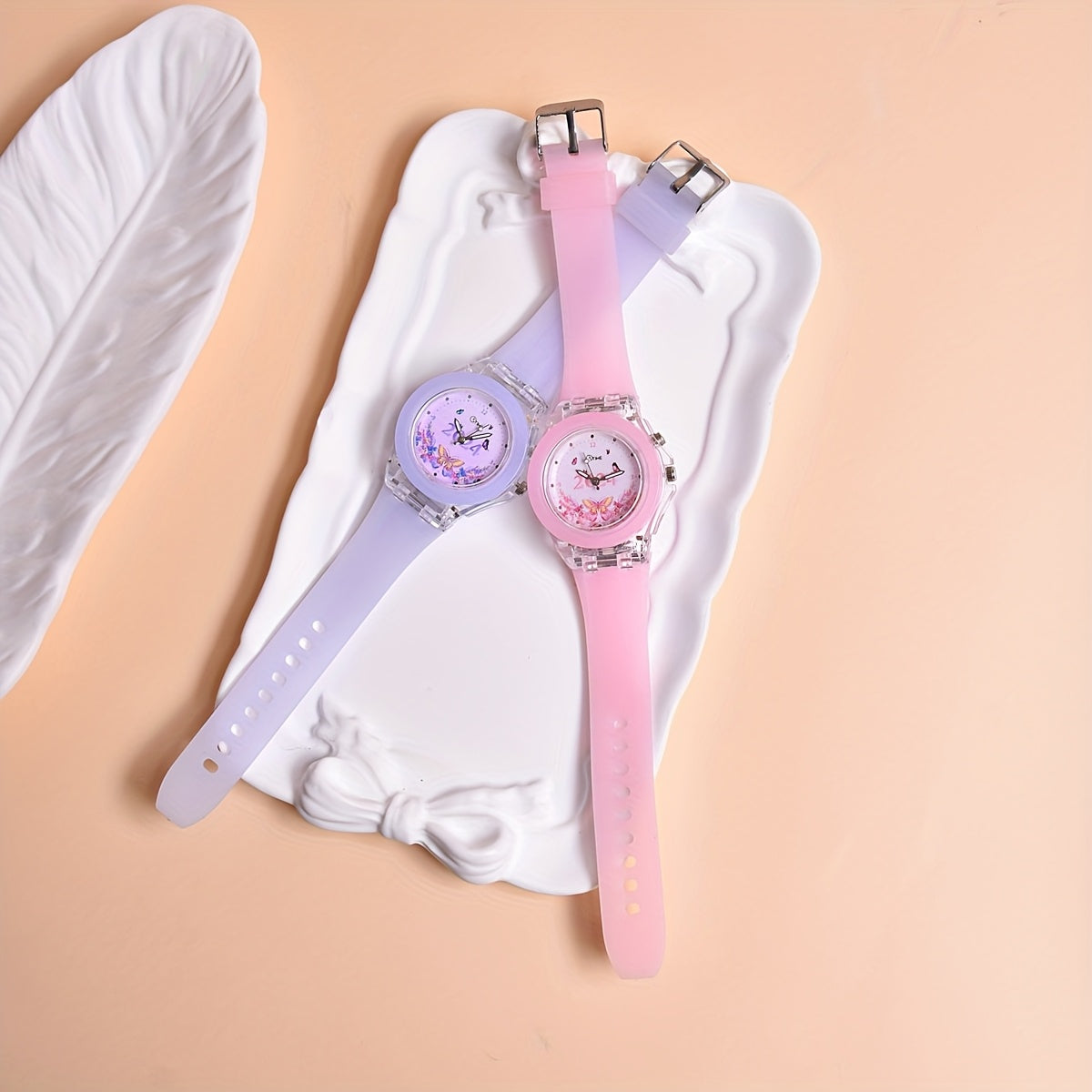LED Butterfly Pattern Quartz Wristwatch Set for Girls