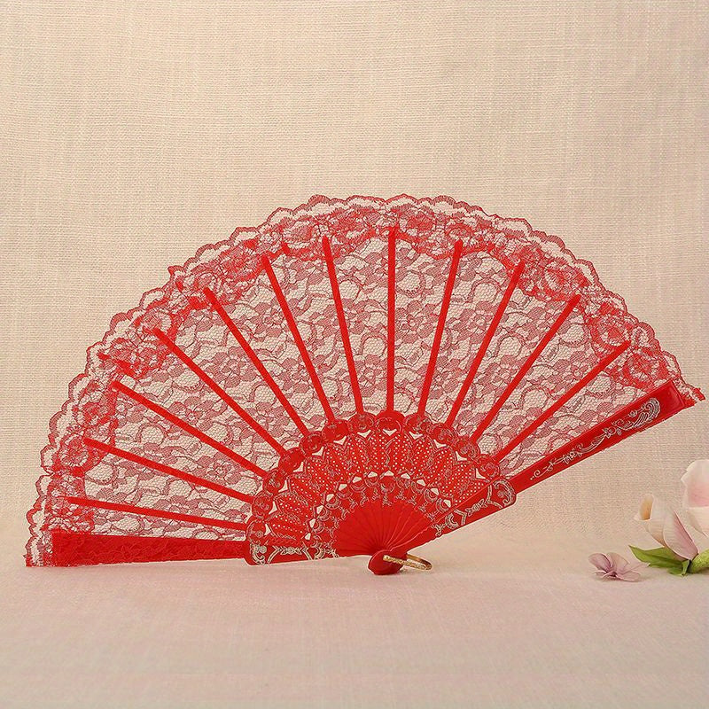 Lace Folding Fan Vintage Handheld Fan Women Girls Hollow Lace Folding Fan