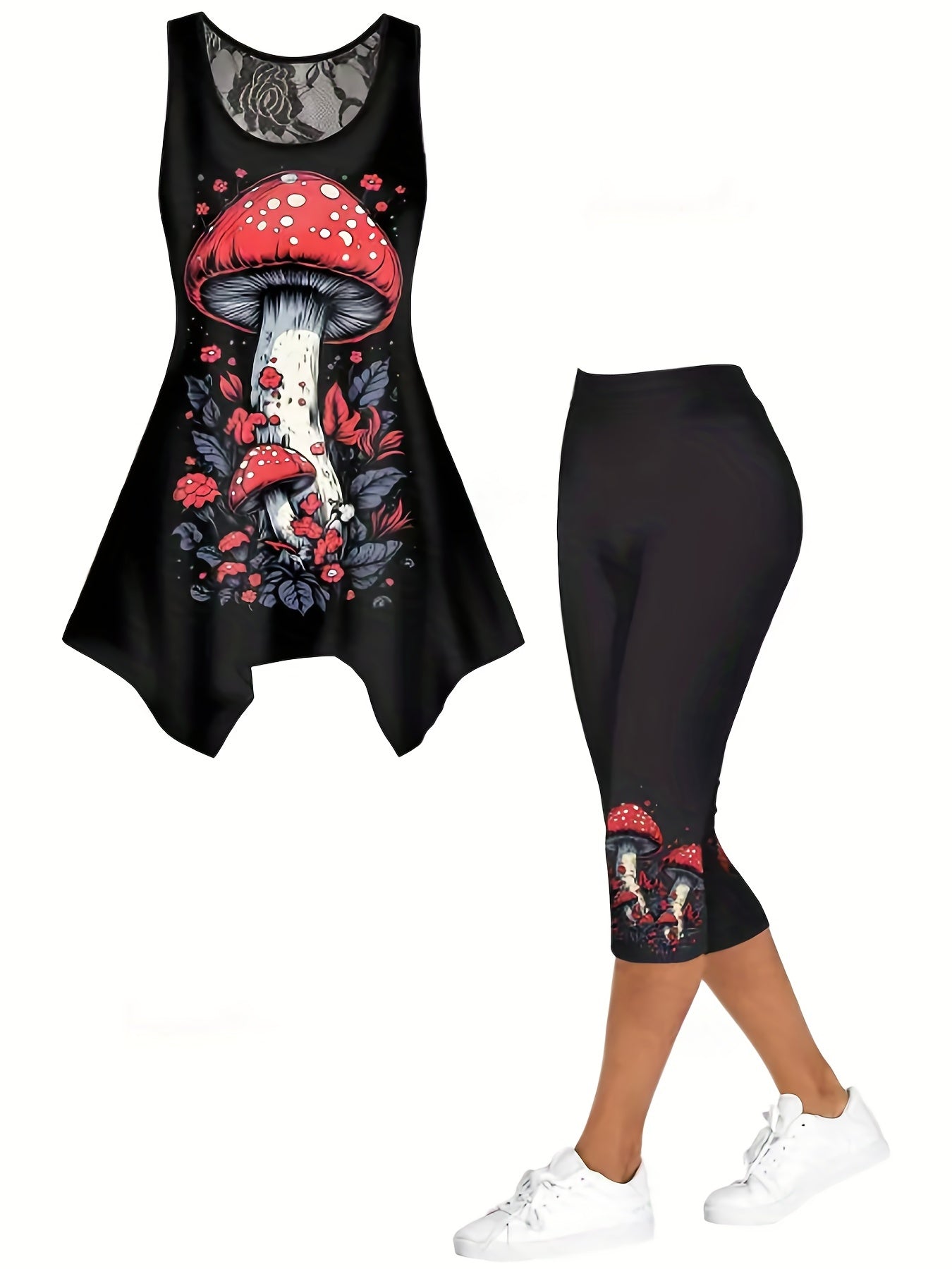 Butterflies Print 2 Pieces Set Sleeveless Tops & Leggings Set